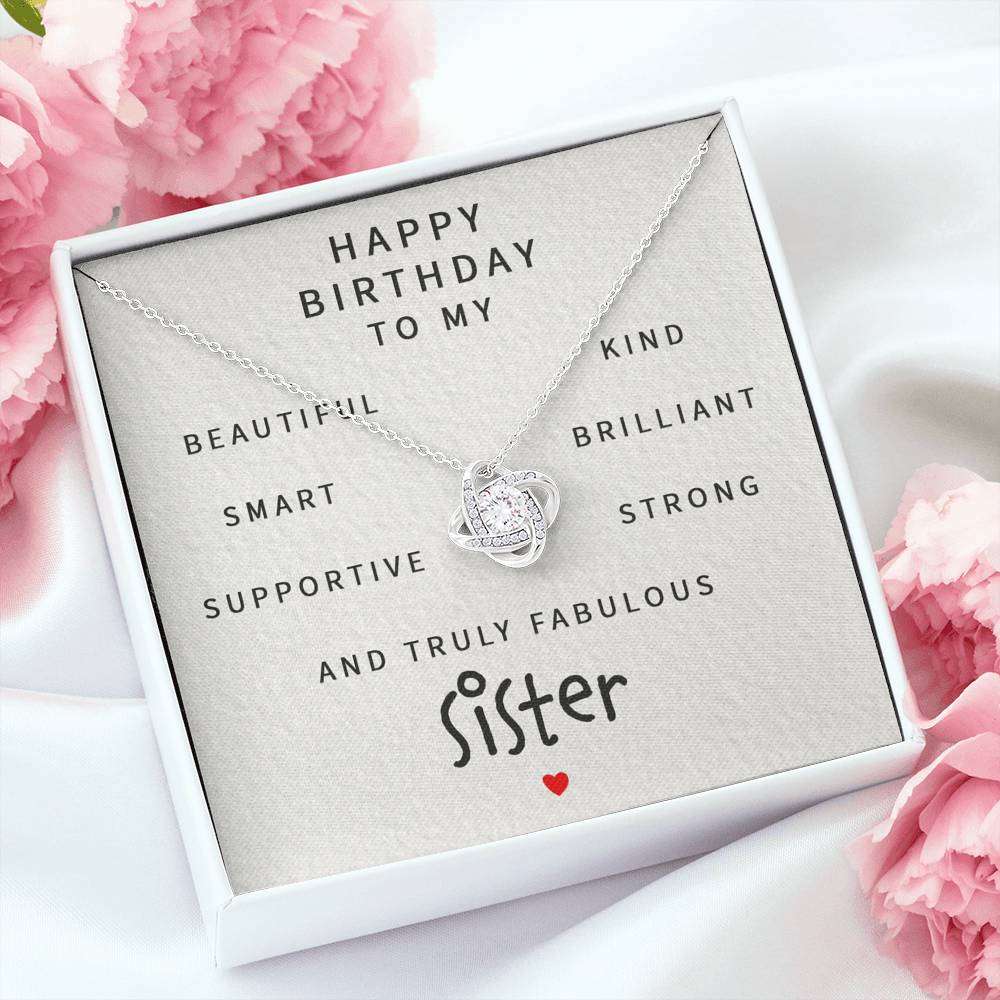 Sister Necklace, Happy Birthday To My Fabulous Sister “ Love Knot Necklace Gifts for Sister Rakva