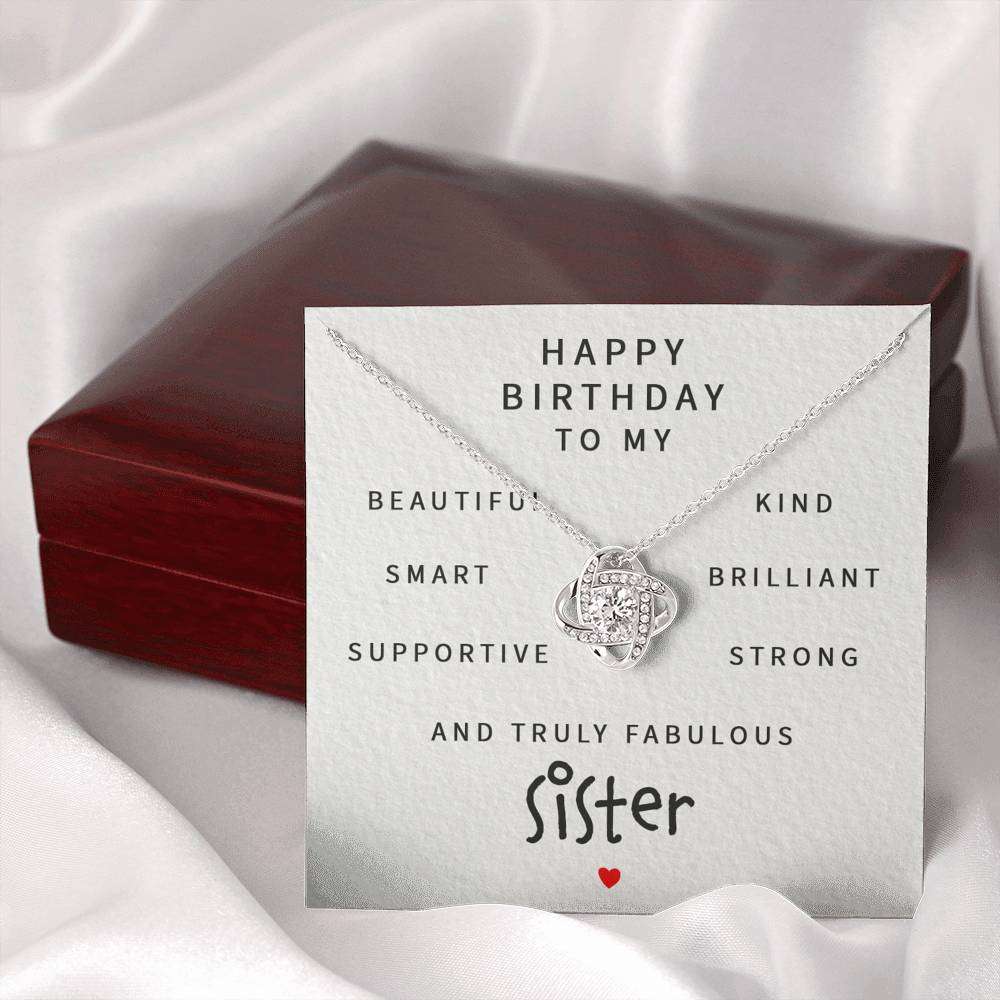 Sister Necklace, Happy Birthday To My Fabulous Sister “ Love Knot Necklace Gifts for Sister Rakva