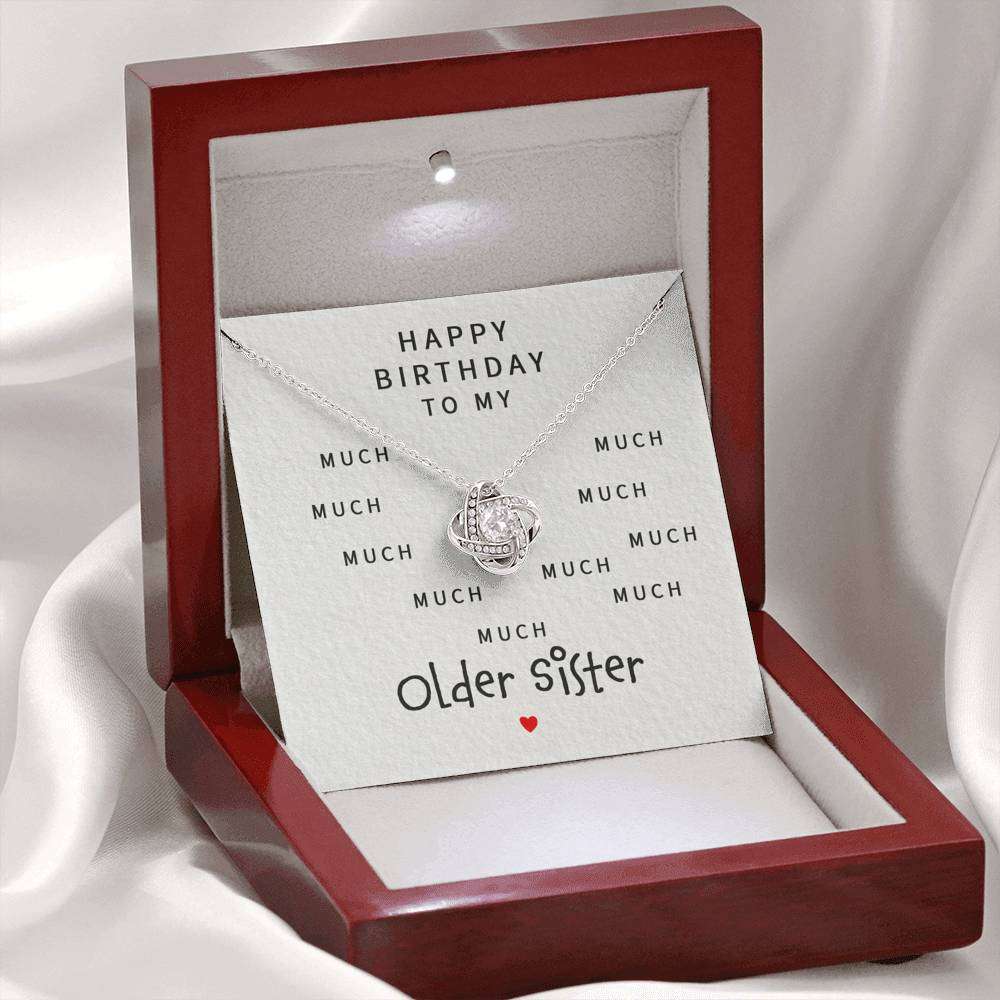 Sister Necklace, Happy Birthday To My Much Older Sister “ Love Knot Necklace Gifts for Sister Rakva