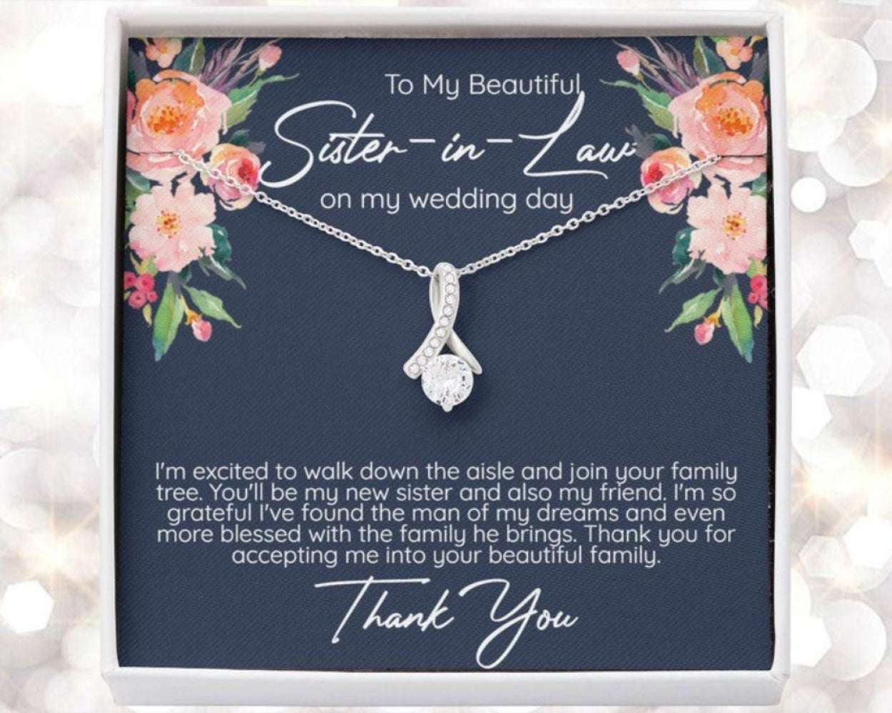 Sister Necklace, Sister In Law Gift On My Wedding Day , Bride To Sister In Law, Wedding Gift To Sister In Law, Gift To Sister Of The Groom Gifts For Friend Rakva