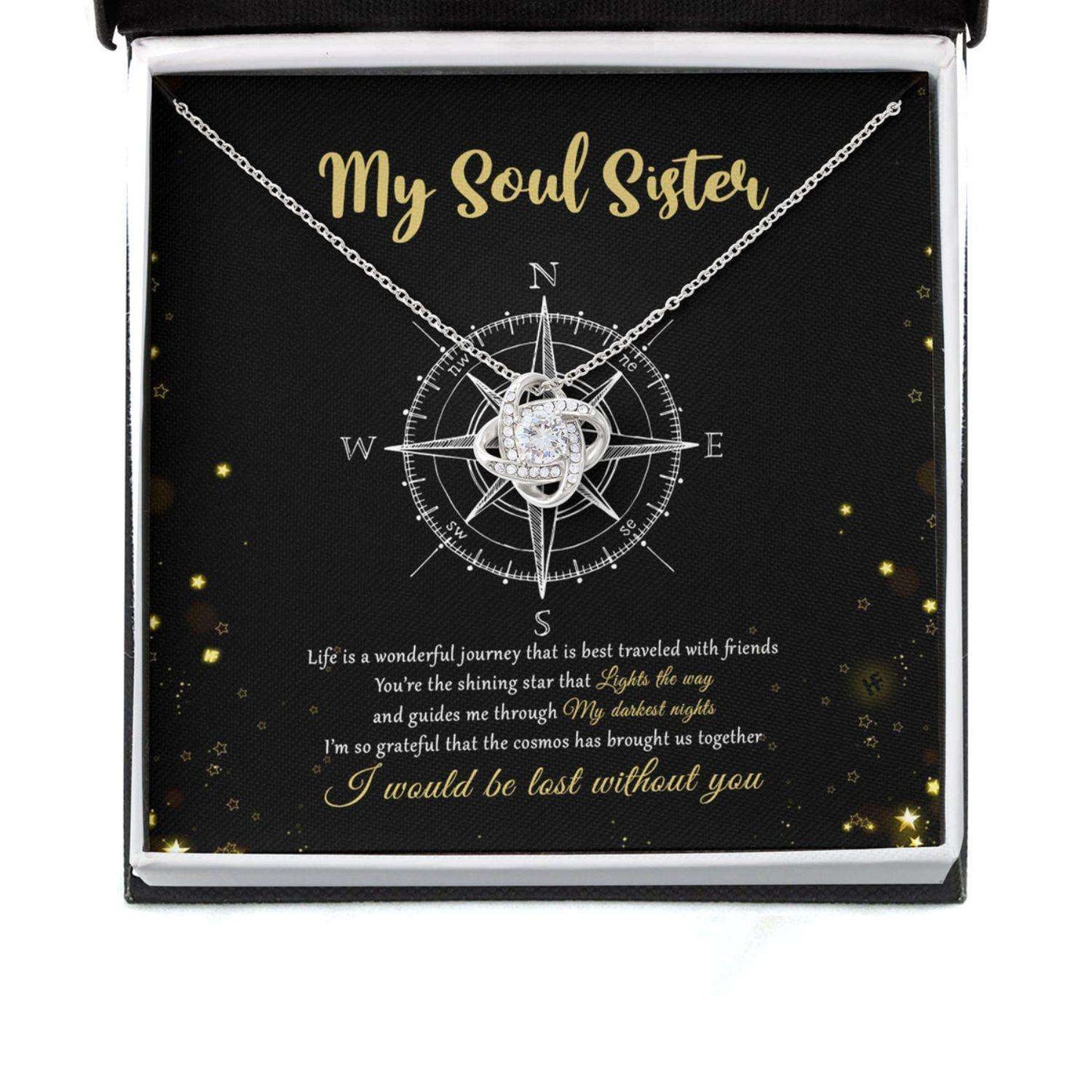 Sister Necklace, Soul Sister Gift, Life Is A Journey Best Traveled With Friends, Compass Message Card Necklace Gifts for Sister Rakva