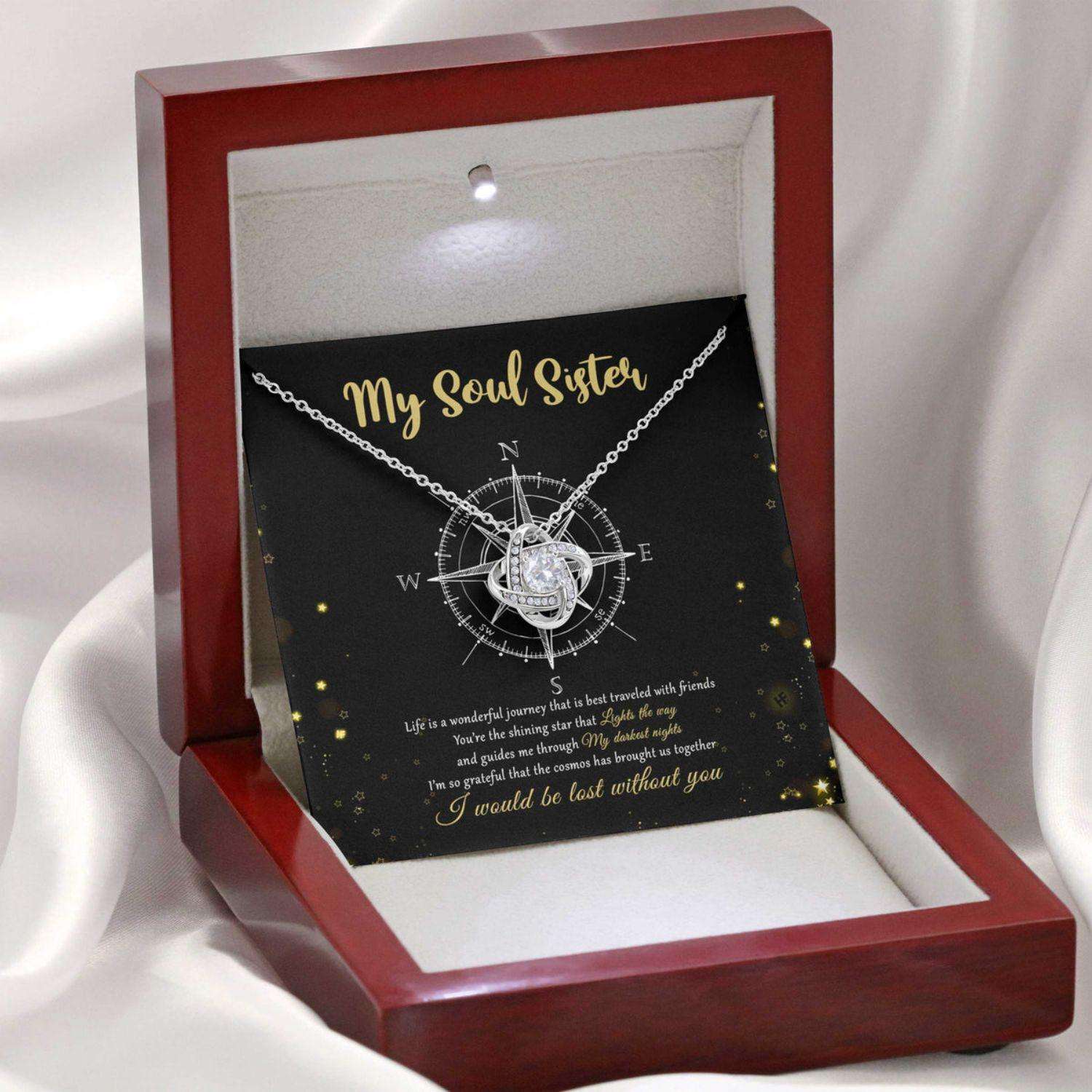 Sister Necklace, Soul Sister Gift, Life Is A Journey Best Traveled With Friends, Compass Message Card Necklace Gifts for Sister Rakva