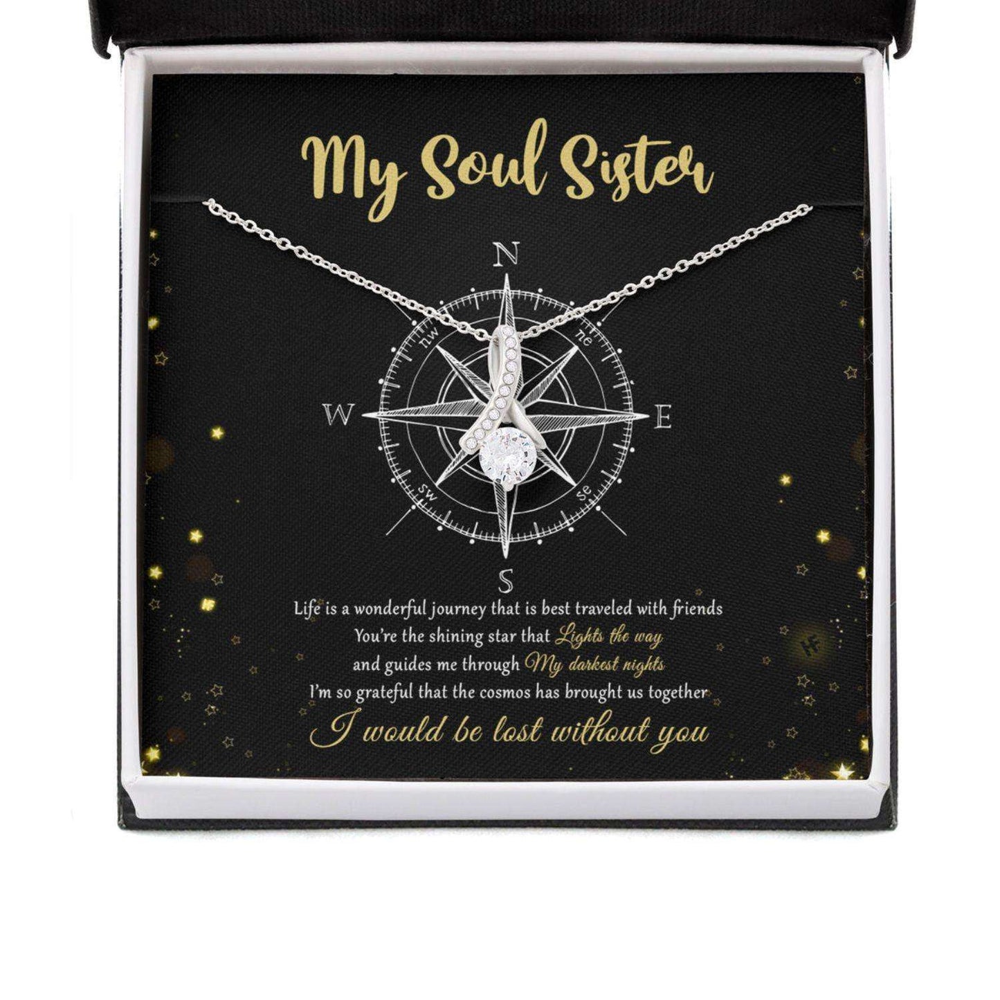 Sister Necklace, Soul Sister Necklace: Life Is A Journey Best Traveled With Friends, Compass Message Card Beauty Necklace Gifts for Sister Rakva