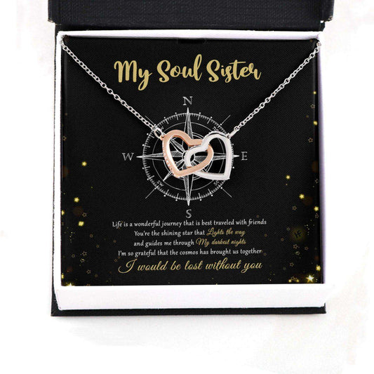 Sister Necklace, Soul Sister Necklace: Life Is A Journey Best Traveled With Friends, Compass Message Card Hearts Necklace Gifts for Sister Rakva