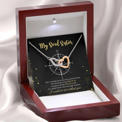 Sister Necklace, Soul Sister Necklace: Life Is A Journey Best Traveled With Friends, Compass Message Card Hearts Necklace Gifts for Sister Rakva