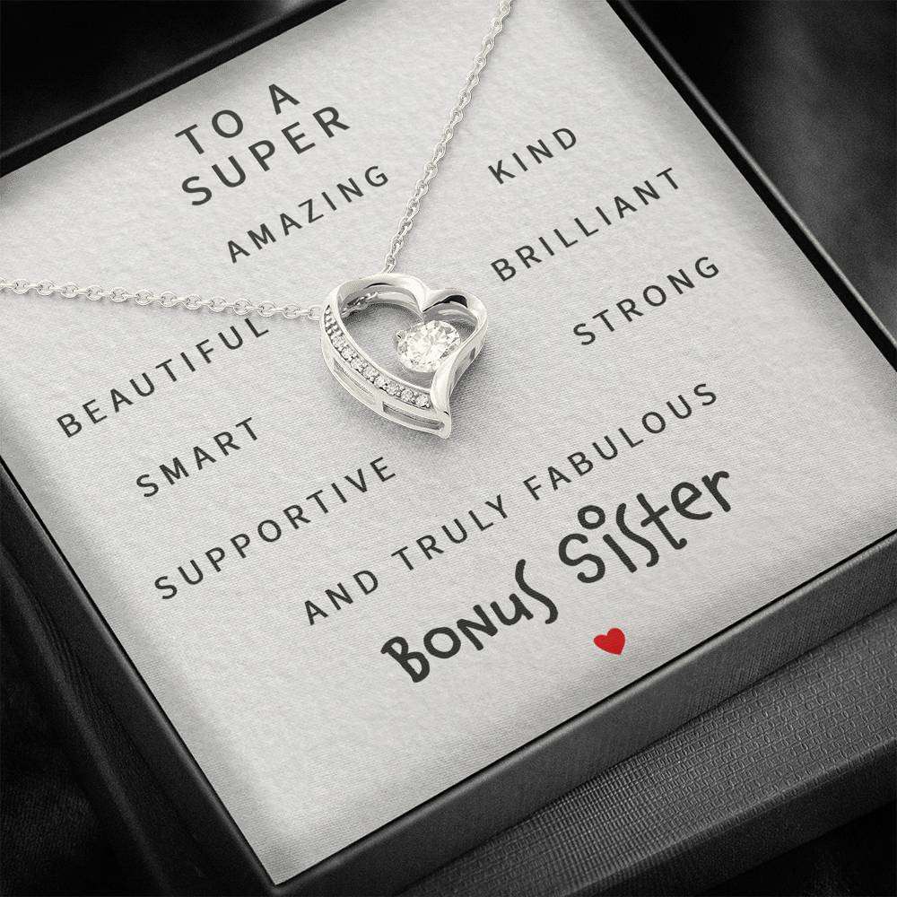 Sister Necklace, To A Super Amazing Bonus Sister “ Forever Love Necklace Gifts for Sister Rakva