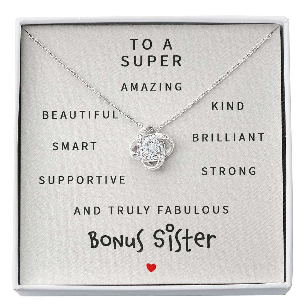 Sister Necklace, To A Super Amazing Bonus Sister “ Love Knot Necklace Gifts for Sister Rakva