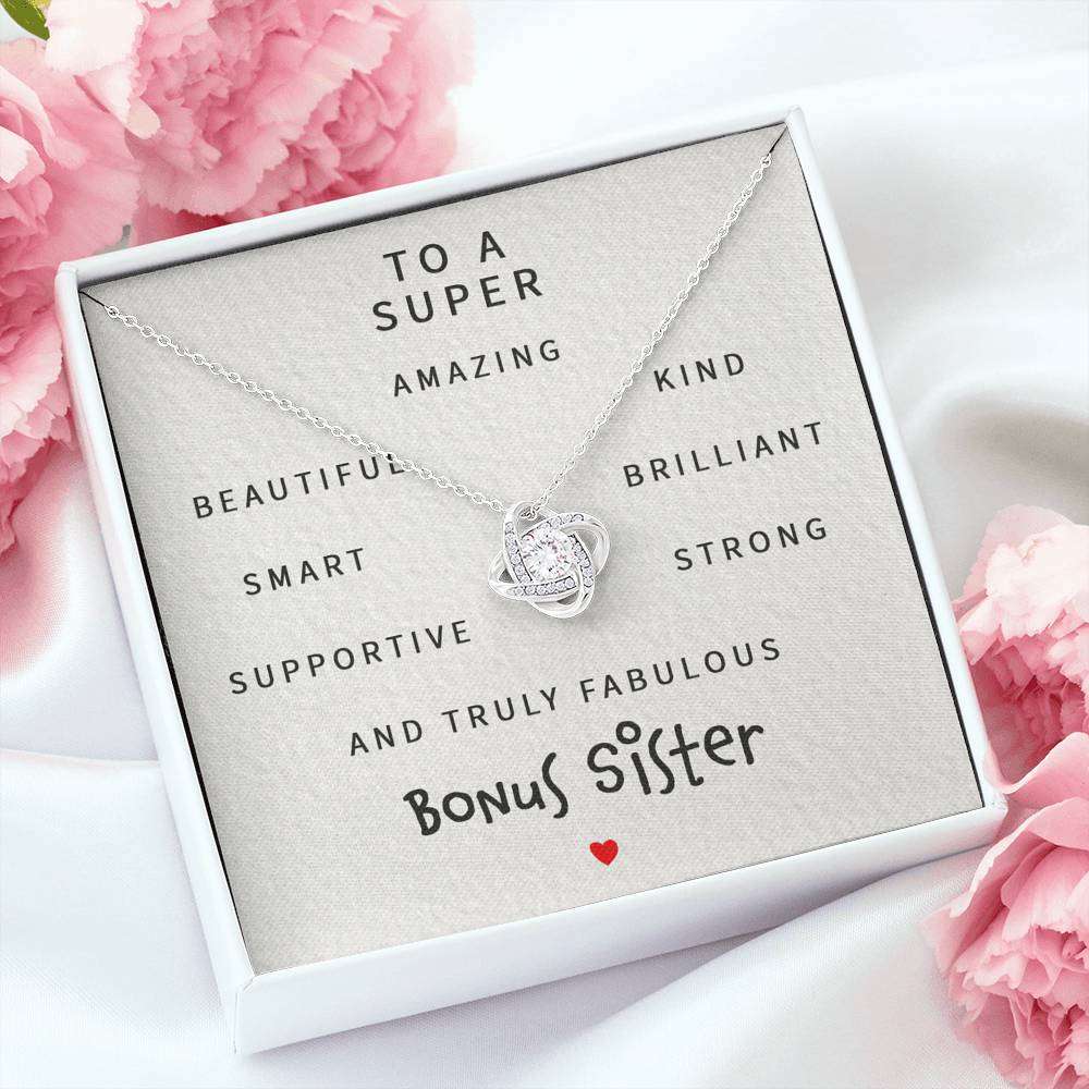 Sister Necklace, To A Super Amazing Bonus Sister “ Love Knot Necklace Gifts for Sister Rakva