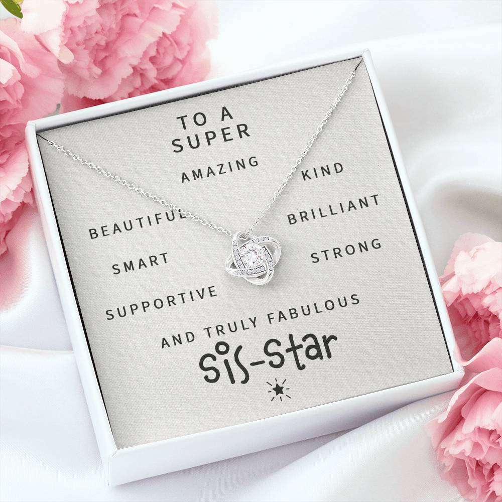 Sister Necklace, To A Super Amazing Fabulous Sis-Star “ Love Knot Necklace Gifts for Sister Rakva