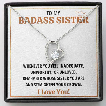 Sister Necklace, To My Badass Sister Crown Heart Necklace Gift For Best Friend Bestie Gifts For Friend Rakva