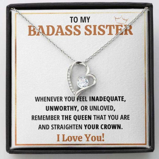 Sister Necklace, To My Badass Sister Queen Heart Necklace Gift For Best Friend Bestie Gifts For Friend Rakva