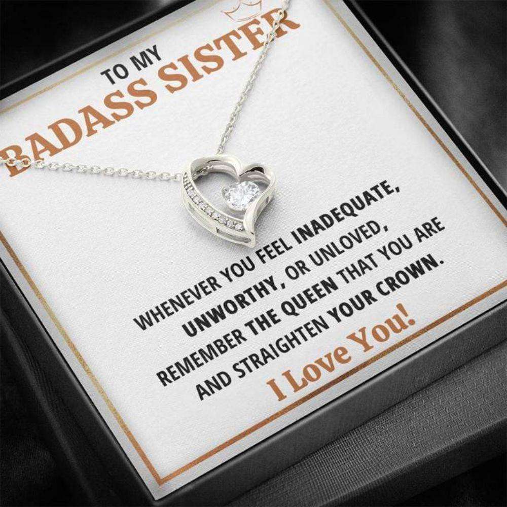 Sister Necklace, To My Badass Sister Queen Heart Necklace Gift For Best Friend Bestie Gifts For Friend Rakva