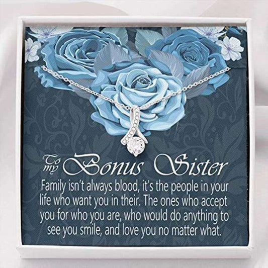 Sister Necklace, To My Bonus Sister Necklace Gift “ Family Isn’T Always Blood Gifts for Mother (Mom) Rakva