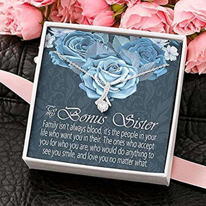 Sister Necklace, To My Bonus Sister Necklace Gift “ Family Isn’T Always Blood Gifts for Mother (Mom) Rakva