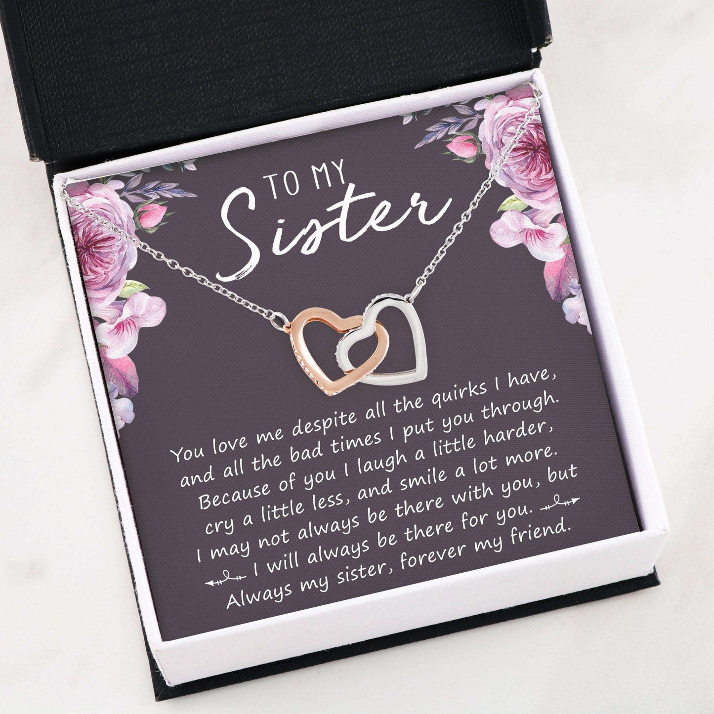 Sister Necklace, To My Sister “ Interlocking Hearts Necklace Gifts for Sister Rakva