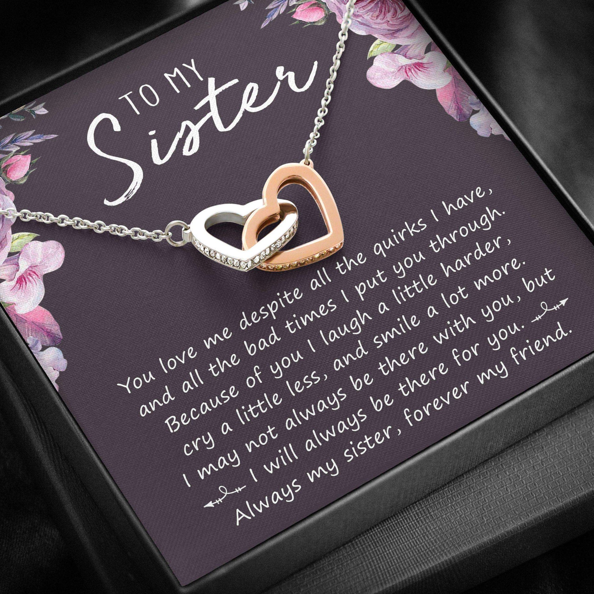 Sister Necklace, To My Sister “ Interlocking Hearts Necklace Gifts for Sister Rakva