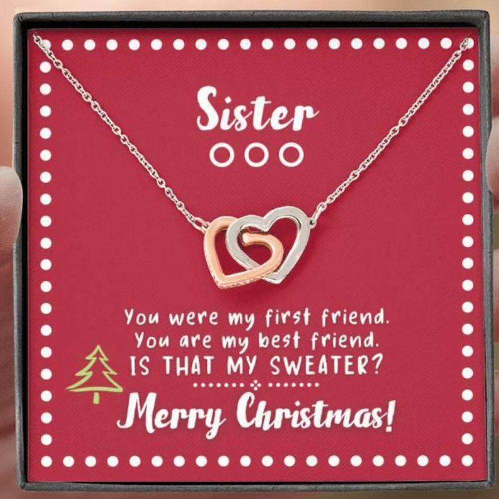 Sister Necklace, To My Sister Necklace “ My First Best Friend Merry Christmas Card Necklace Gifts For Friend Rakva