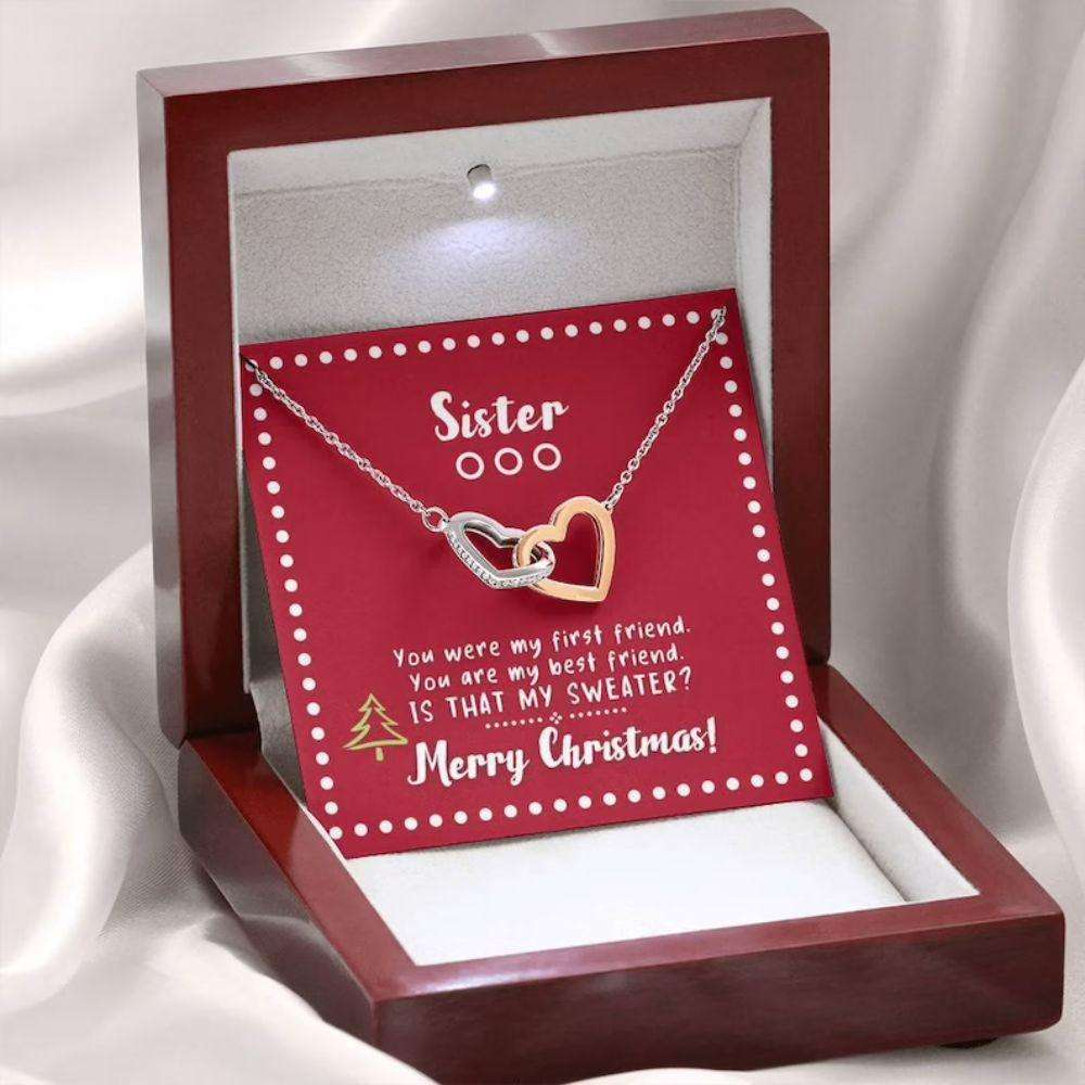 Sister Necklace, To My Sister Necklace “ My First Best Friend Merry Christmas Card Necklace Gifts For Friend Rakva