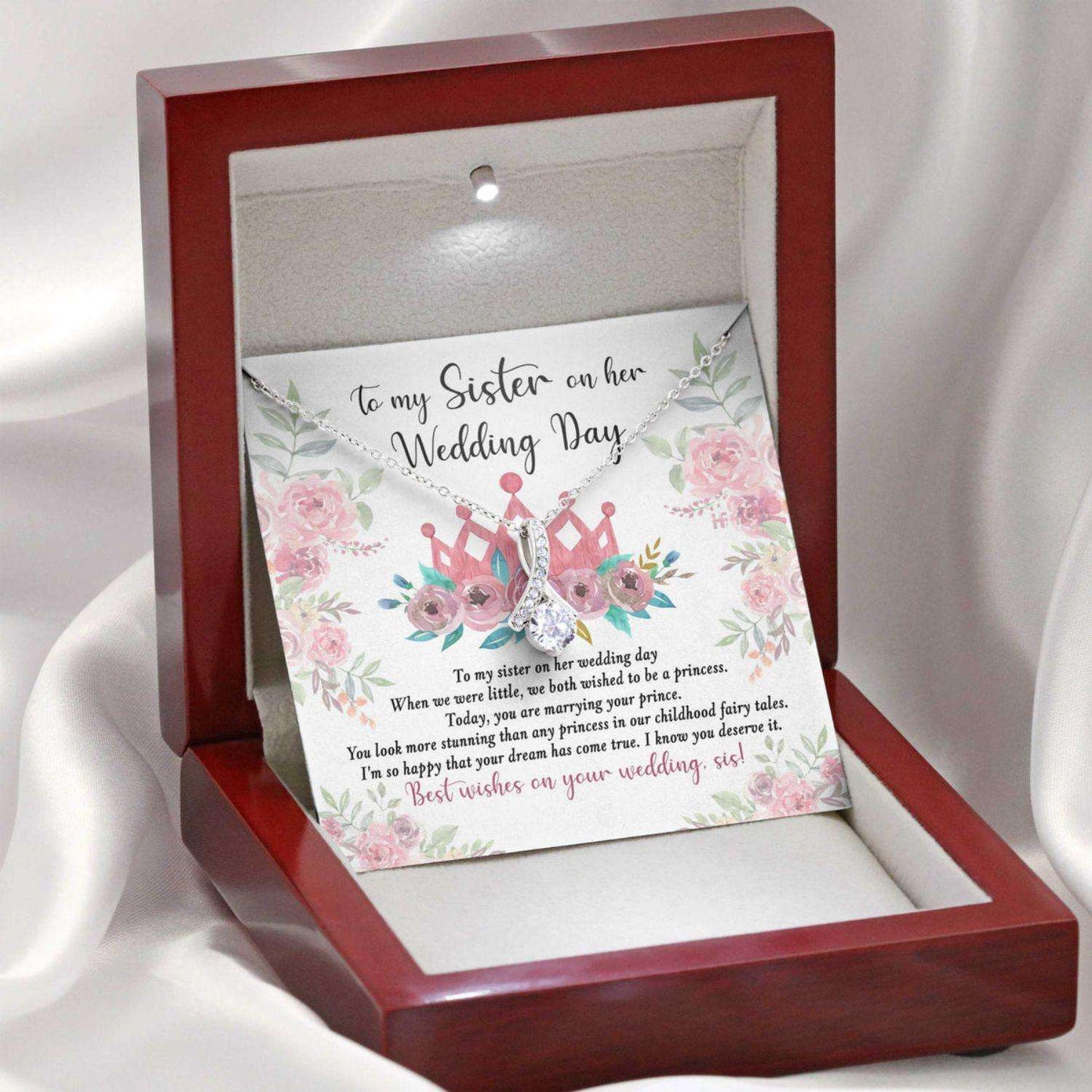 Sister Necklace, To My Sister On Her Wedding, Princess Crown Message Card Gifts for Sister Rakva