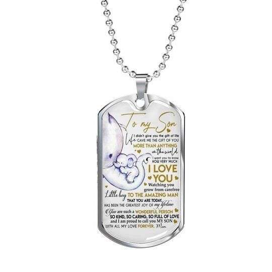 Son Dog Tag Custom Picture, I Love You Elephant Dog Tag Necklace For Son Gifts For Son Rakva