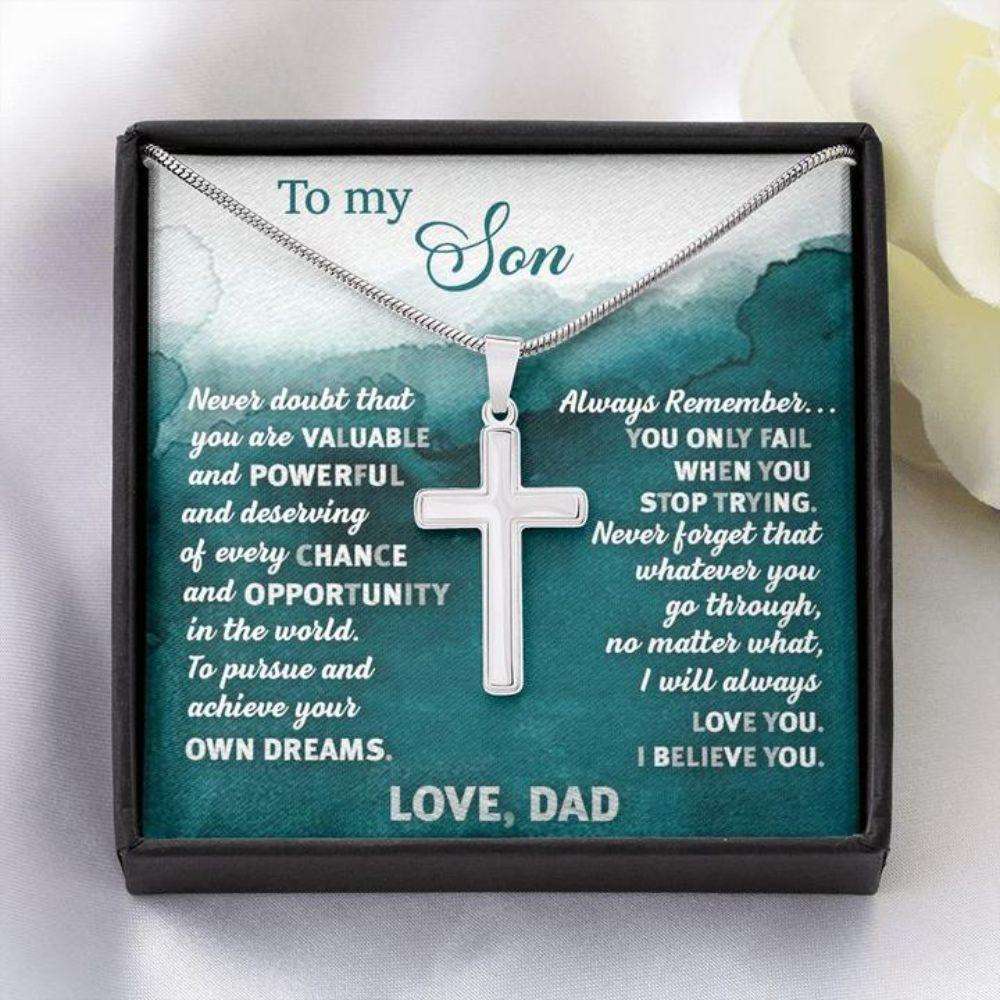 Son Necklace, Cross Necklace Gift To Son From Dad “ Green “ Faithful Cross Necklace “ Gift Necklace Message Card Gifts For Son Rakva