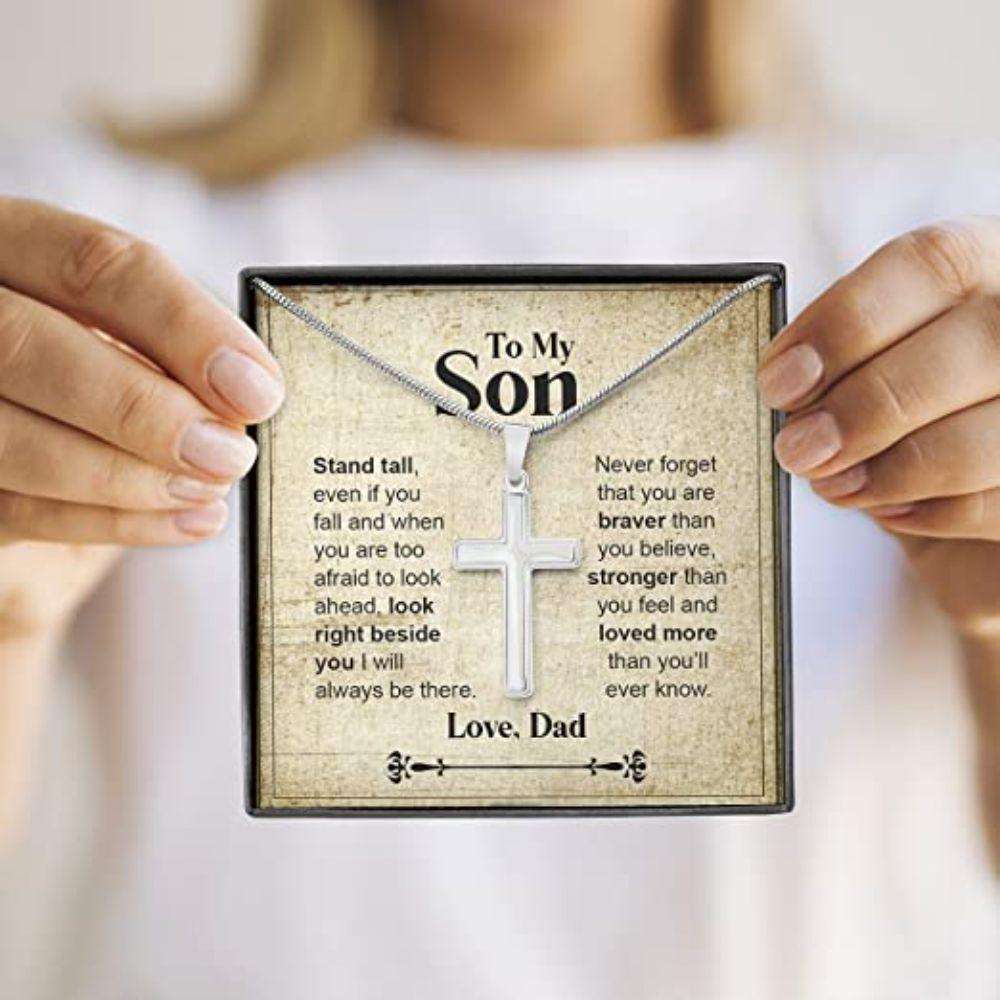 Son Necklace From Dad Stand Tall Brave Strong Love Necklace Gift For Men Boys Gifts for dad Rakva