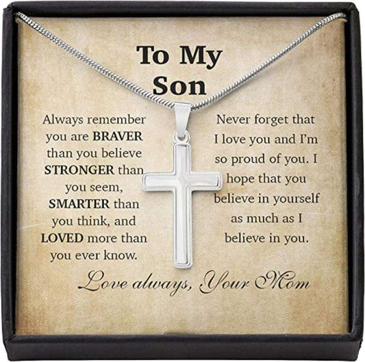 Son Necklace From Mom Brave Strong Smart Love Always Necklace Gift For Men Boys Gifts for dad Rakva