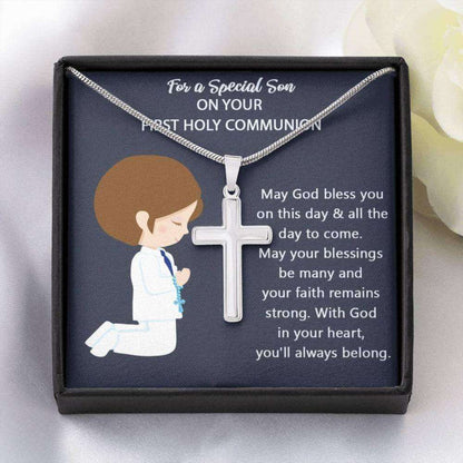 Son Necklace, Holy First Communion Gifts For Son, 1St Holy Communion, Cross Necklace For Son, Congratulations For Him, Baptism Gifts For Son Rakva