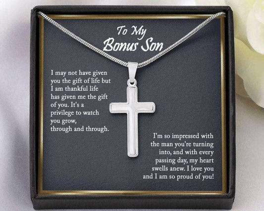 Son Necklace, Stepson Necklace, Bonus Son Necklace Gift, Christmas Gift For Bonus Son, Adopted Son Gifts for Mother (Mom) Rakva