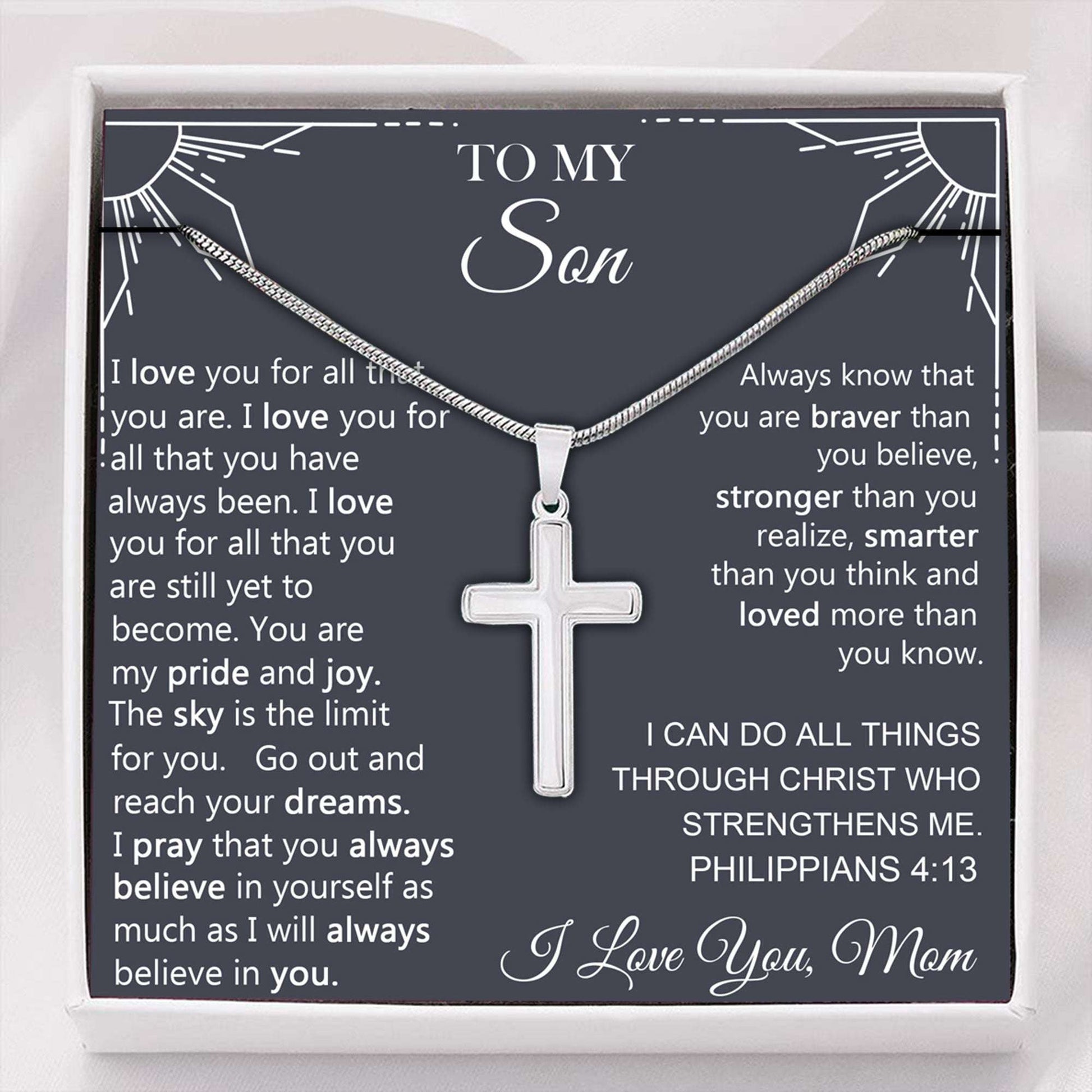 Son Necklace, To My Son Cross Necklace, Birthday Christmas Gift For Son From Mom Gifts For Son Rakva