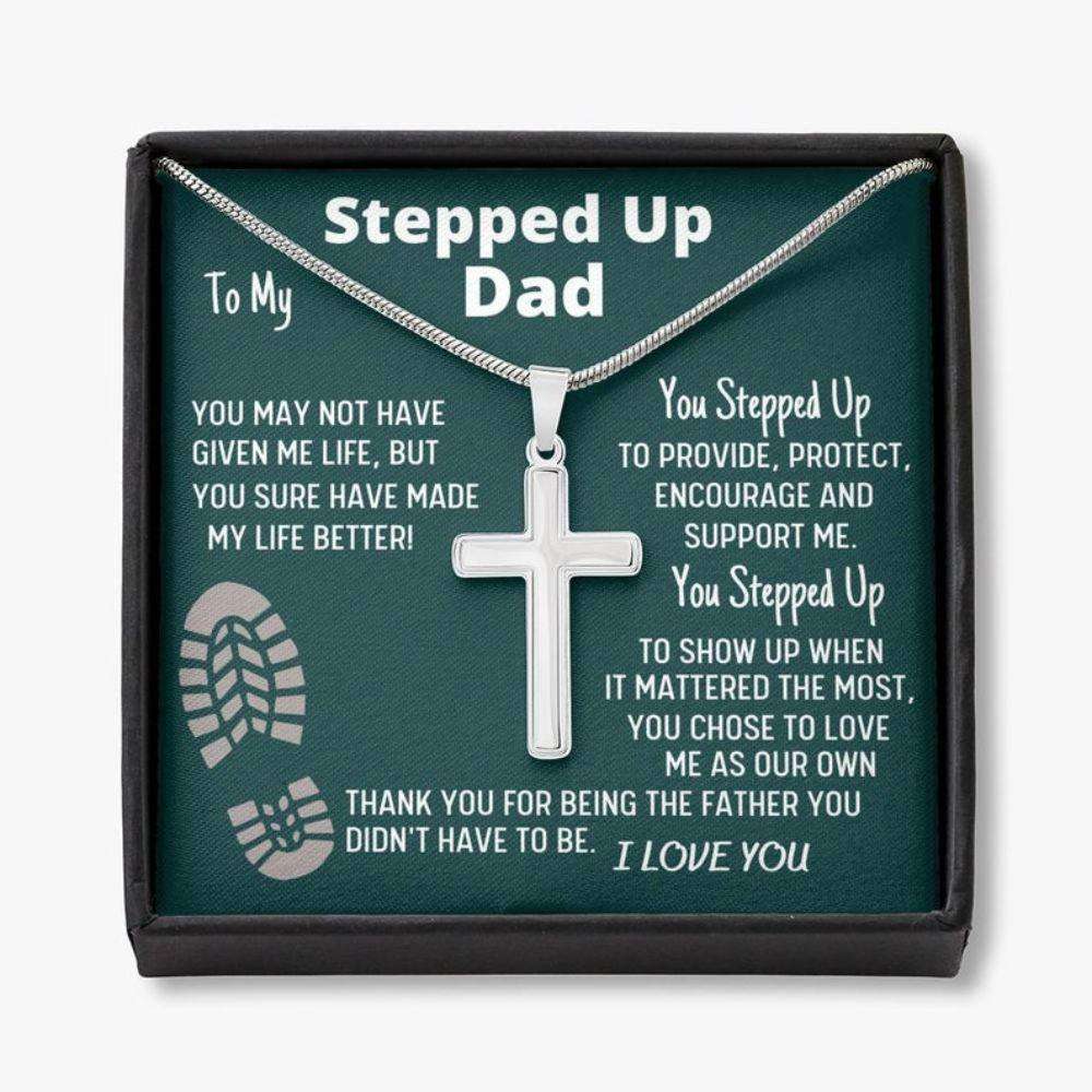 Stepdad Necklace, To My Stepped Up Dad Bonus Dad Men Cross Necklace Gift For Stepdad Father?S Day Gift Best Dad Gift Father's Day Rakva