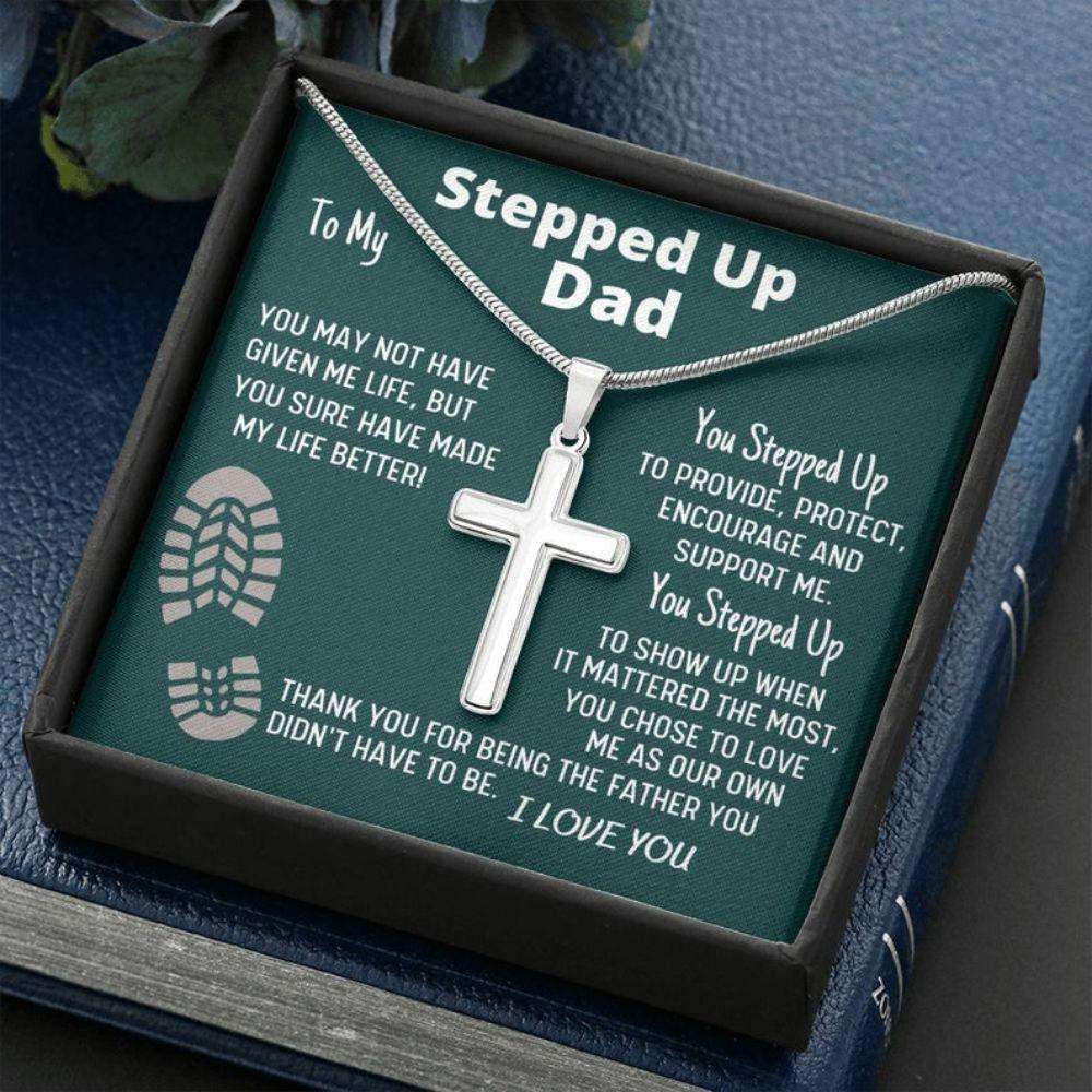 Stepdad Necklace, To My Stepped Up Dad Bonus Dad Men Cross Necklace Gift For Stepdad Father?S Day Gift Best Dad Gift Father's Day Rakva