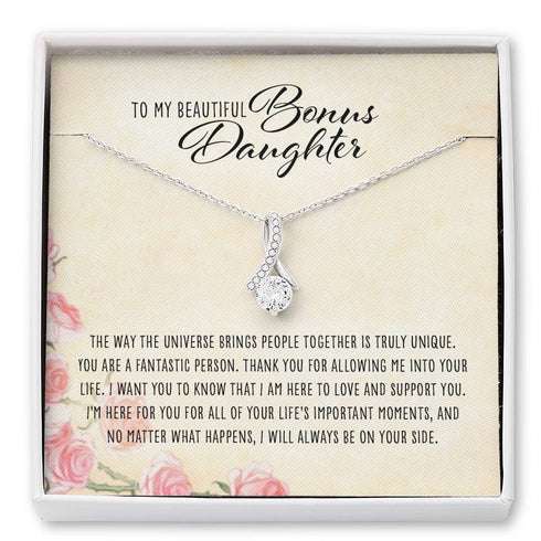 Stepdaughter Necklace, To My Beautiful Bonus Daughter “ Alluring Beauty Necklace Gifts For Daughter Rakva