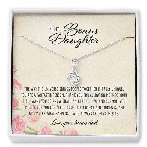 Stepdaughter Necklace, To My Bonus Daughter From Bonus Dad “ Alluring Beauty Necklace Gifts For Daughter Rakva