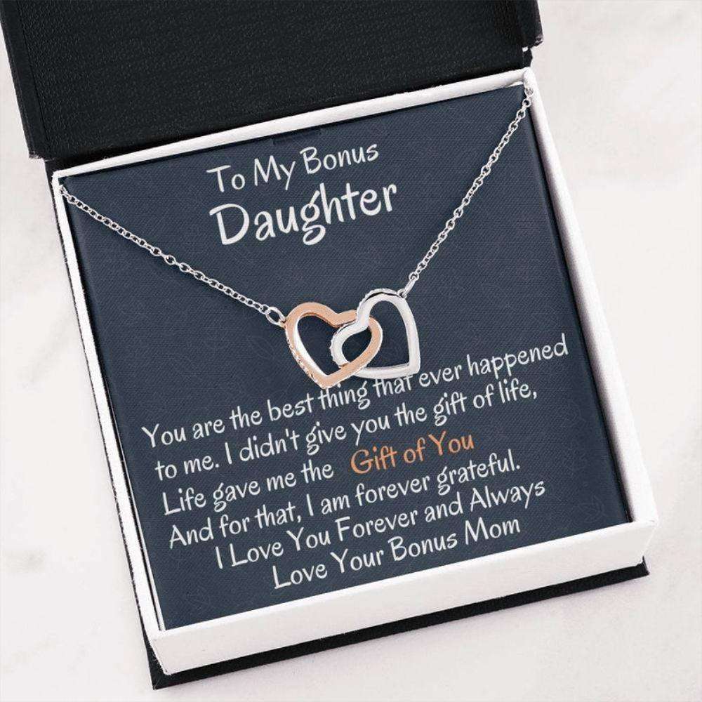 Stepdaughter Necklace, To My Bonus Daughter Interlocking Hearts Necklace, Birthday Gift, I Love You Dughter's Day Rakva