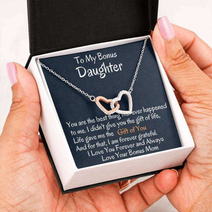 Stepdaughter Necklace, To My Bonus Daughter Interlocking Hearts Necklace, Birthday Gift, I Love You Dughter's Day Rakva