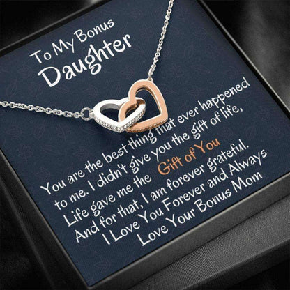 Stepdaughter Necklace, To My Bonus Daughter Interlocking Hearts Necklace, Birthday Gift, I Love You Dughter's Day Rakva