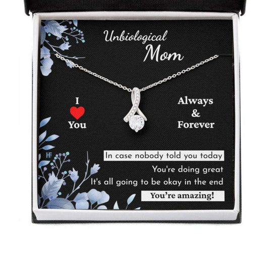 Stepmom Necklace, Amazing Gift For Your Unbiological Mom On Mother’S Day Message Card Necklace Gifts for Mother (Mom) Rakva