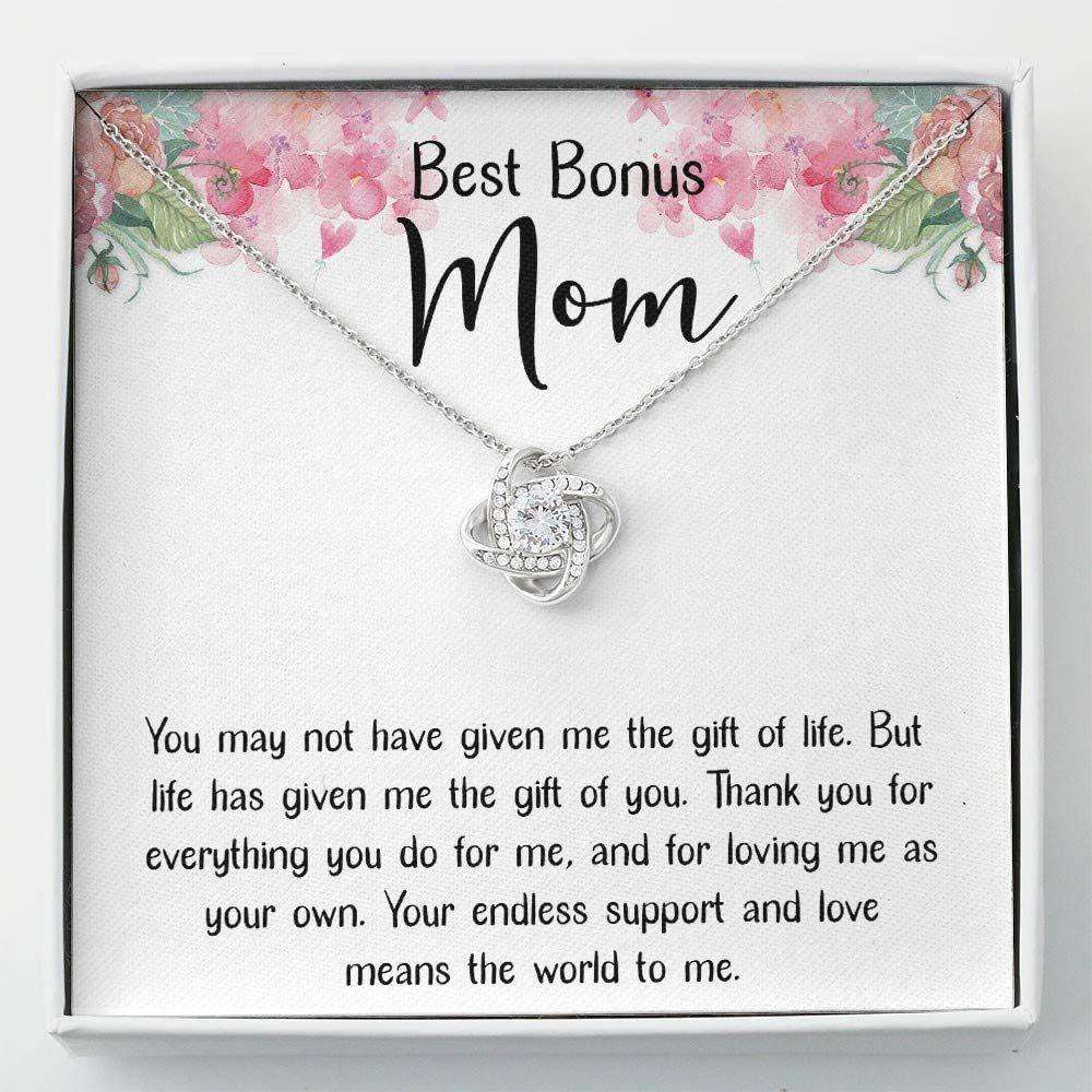 Stepmom Necklace, Bonus Mom Gift “ Best Bonus Mom Necklace “ Love Knots Gifts for Mother (Mom) Rakva