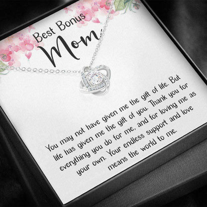 Stepmom Necklace, Bonus Mom Gift “ Best Bonus Mom Necklace “ Love Knots Gifts for Mother (Mom) Rakva