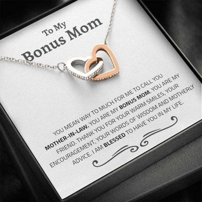 Stepmom Necklace, Bonus Mom Gift, Mean Way To Much To Call Mother In Law, Interlocking Hearts Necklace Gift For Mom Gifts for Mother (Mom) Rakva