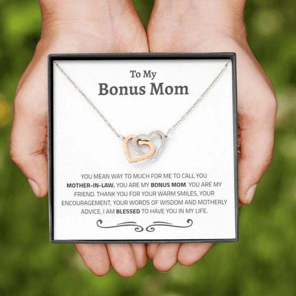 Stepmom Necklace, Bonus Mom Gift, Mean Way To Much To Call Mother In Law, Interlocking Hearts Necklace Gift For Mom Gifts for Mother (Mom) Rakva