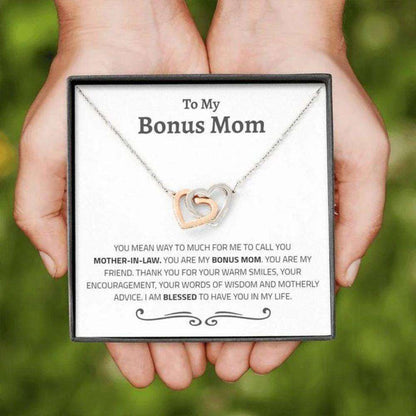 Stepmom Necklace, Bonus Mom Gift, Mean Way To Much To Call Mother In Law, Interlocking Hearts Necklace Gift For Mom Gifts for Mother (Mom) Rakva