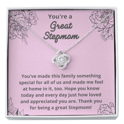 Stepmom Necklace, Mothers Day Necklace Great Stepmom, Cz Love Knot Necklace, Stepmom Gift Gifts for Mother (Mom) Rakva