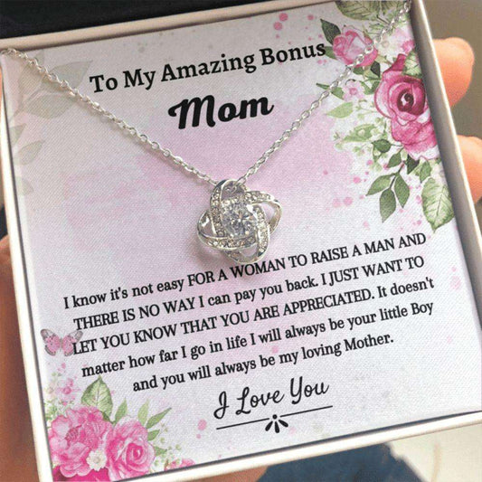 Stepmom Necklace, To My Amazing Bonus Mom “ Love Knot Necklace Gifts for Mother (Mom) Rakva