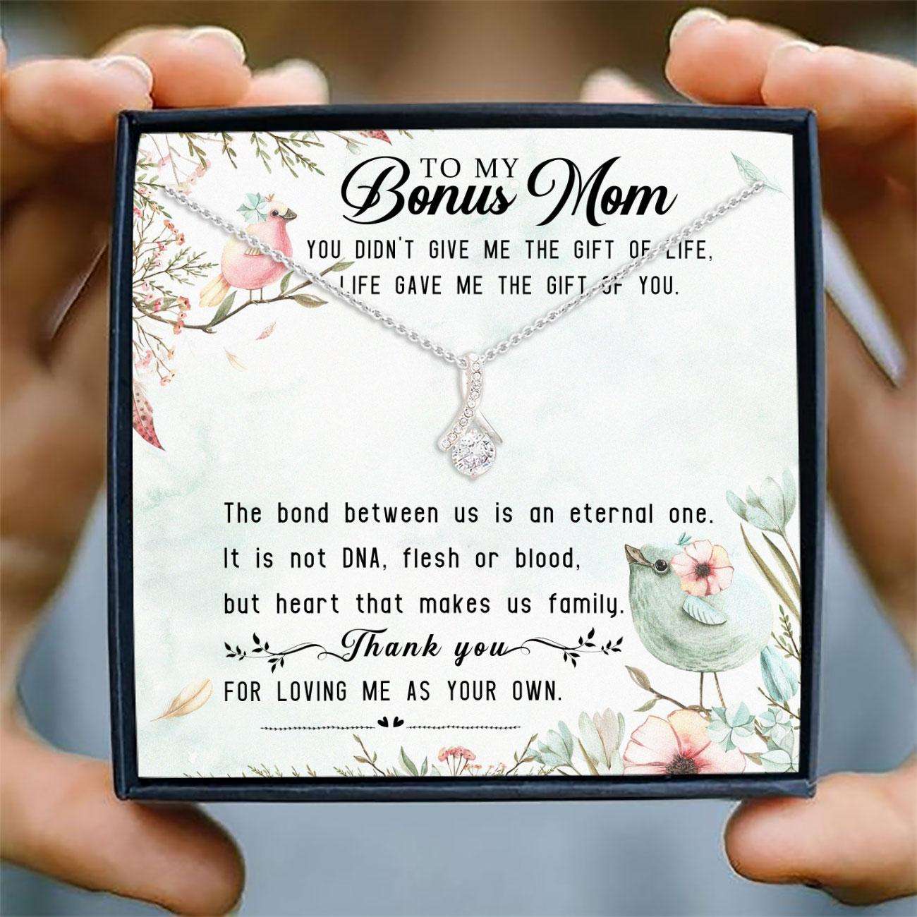 Stepmom Necklace, To My Bonus Mom Necklace Card Message “ Alluring Beauty Necklace, Jewelry For Mom, Mother Gifts Rakva