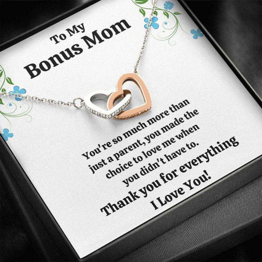 Stepmom Necklace, To My Bonus Mom Œchoice To Love Me” Interlocking Hearts Necklace Gift Gifts for Mother (Mom) Rakva