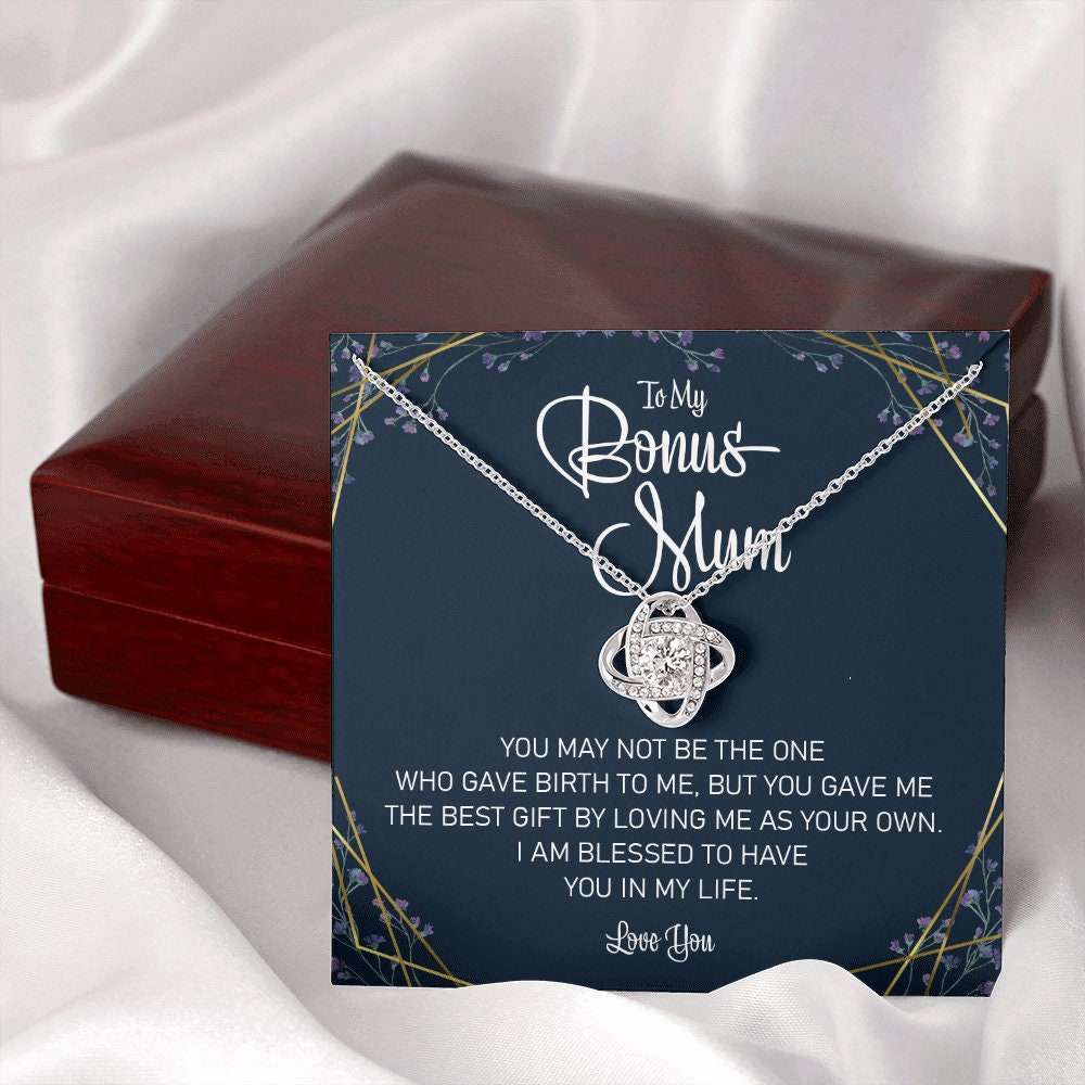 Stepmom Necklace, To My Bonus Mum Love Knot Necklace In A Gift Box With Appreciation Message Card, Step Mum Gift Mother's Day Rakva