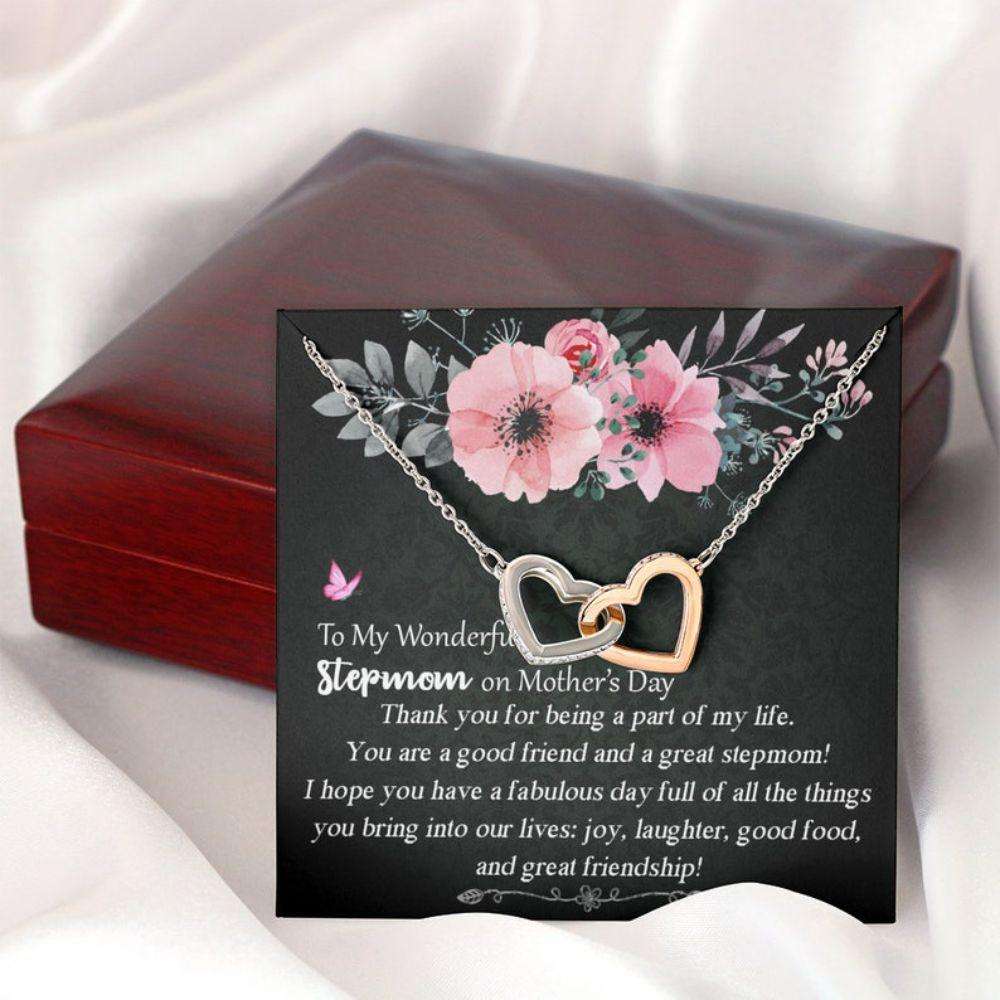 Stepmom Necklace, To My Wonderful Stepmom Interlocking Hearts Necklace, Step Mom Necklace On Mothers Day, Stepmother Necklace Gifts for Mother (Mom) Rakva