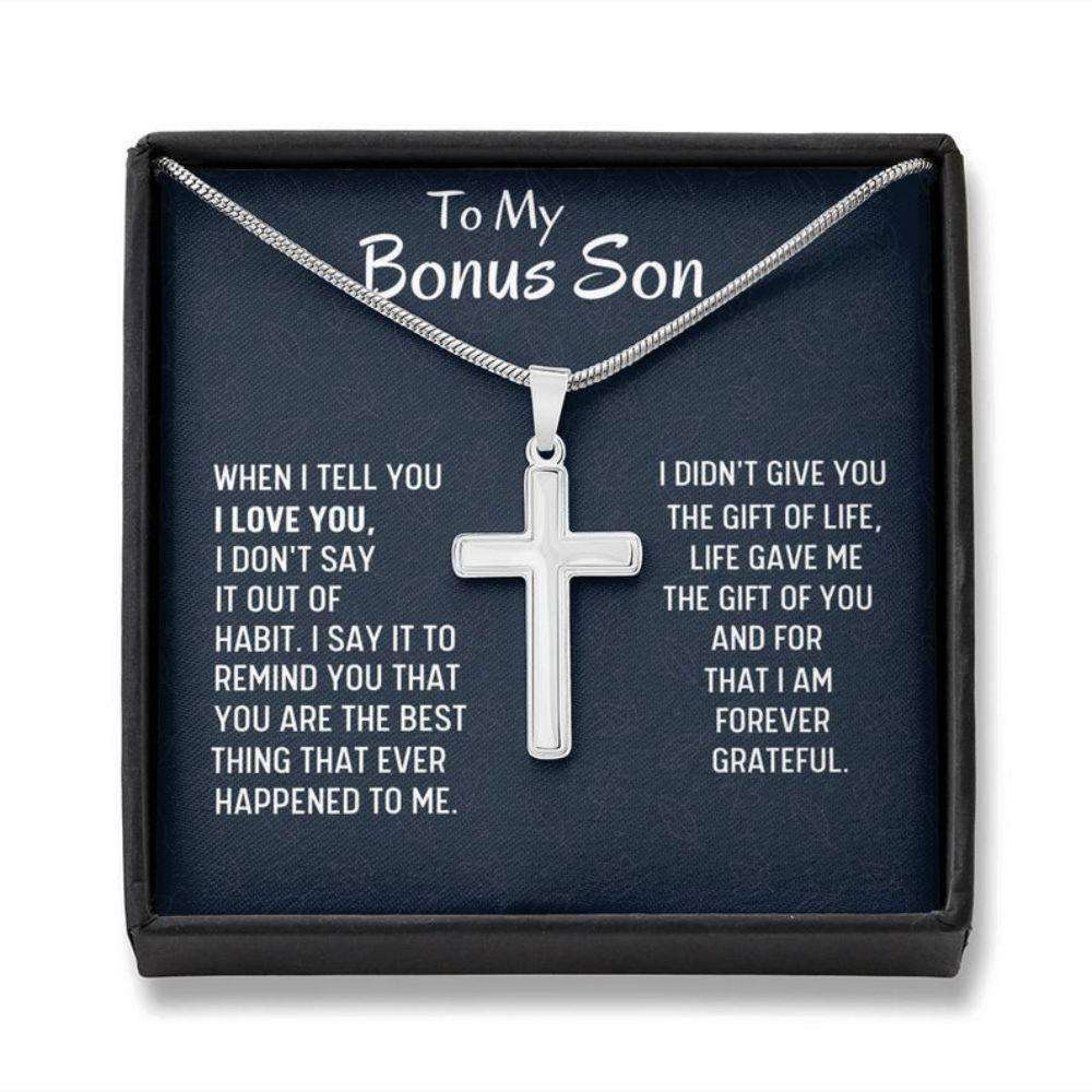 Stepson Necklace, To My Bonus Son Men’S Cross Necklace Gift, Stepson Gift, Bonus Son Birthday Gift, Present For Son In Law Rakva